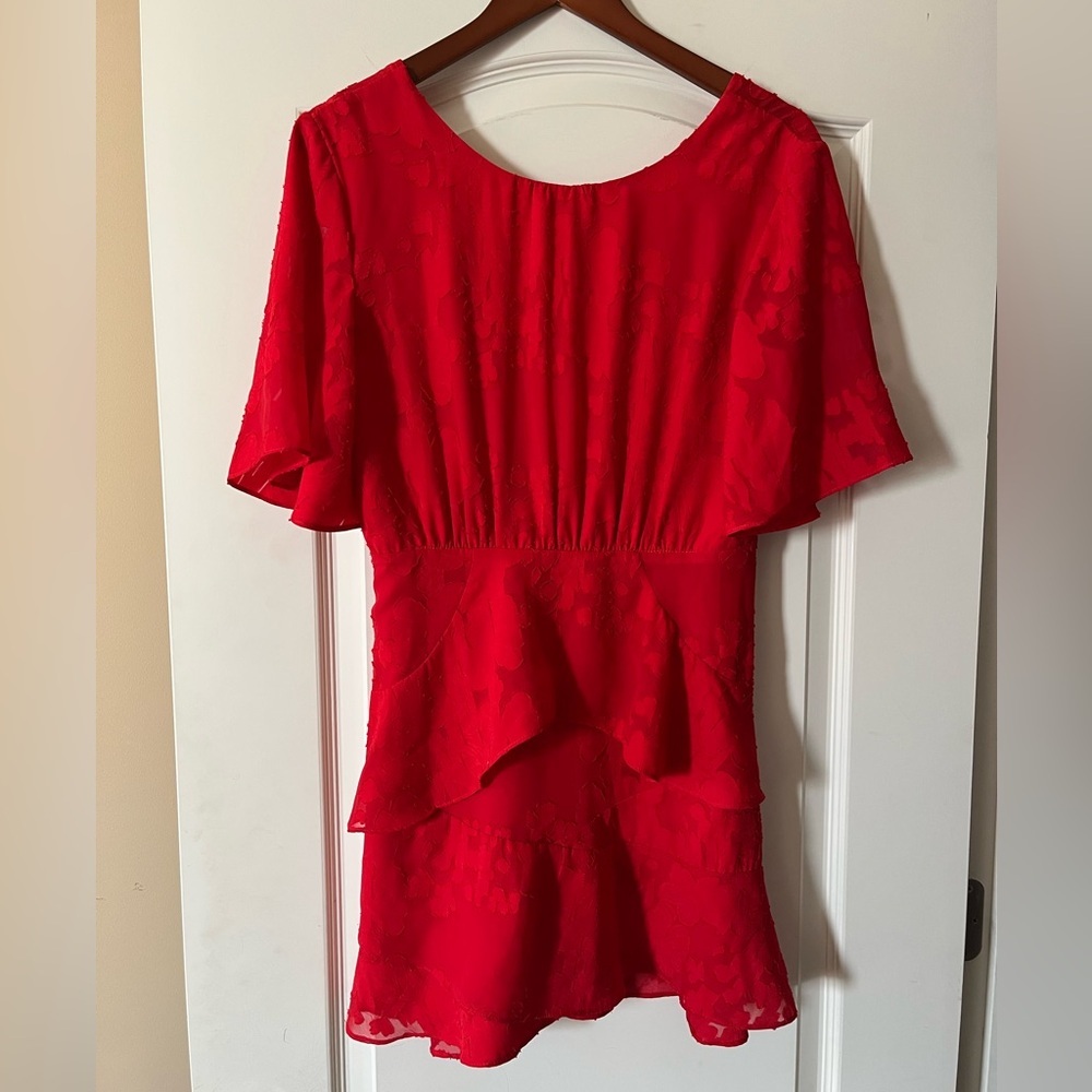 Honey Punch Elegant Red Backless Dress Ruffle Sleeve Women's Size Medium